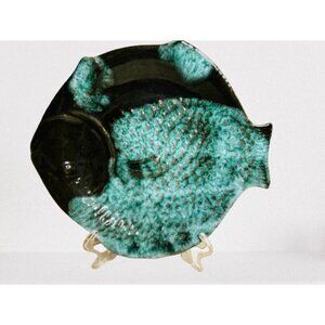Vintage Green & Black Fish-Shaped Ceramic Plate By Evangeline Canada